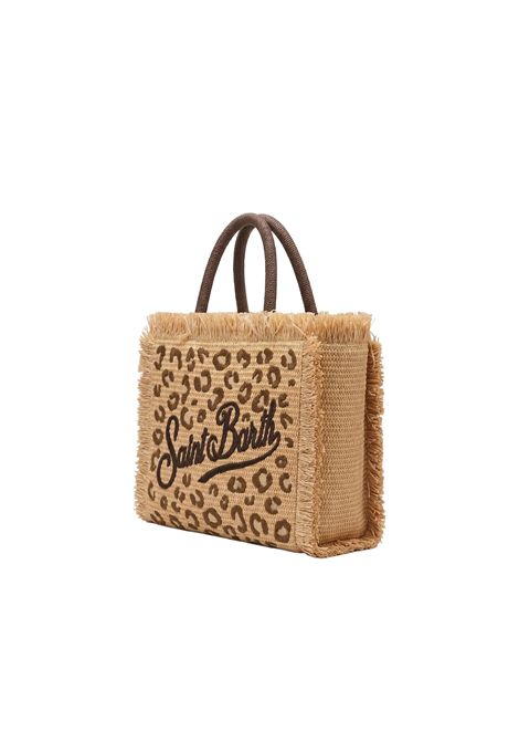 Borsa Media In paglia SAINT BARTH | COL0017 COLETTE STRAW N00349L LEOPARD 18 EMB